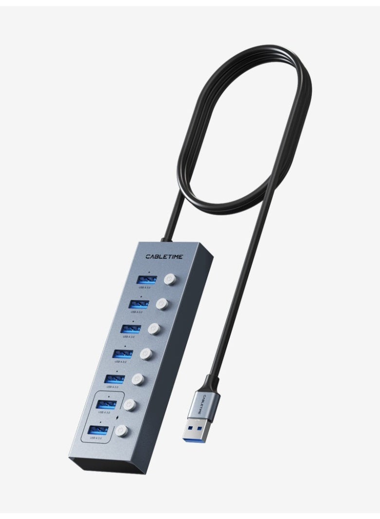 كابل تايم موزع USB 3.0 مزود بـ 7 منافذ وكابل طويل لأجهزة الكمبيوتر المحمولة - Image 1